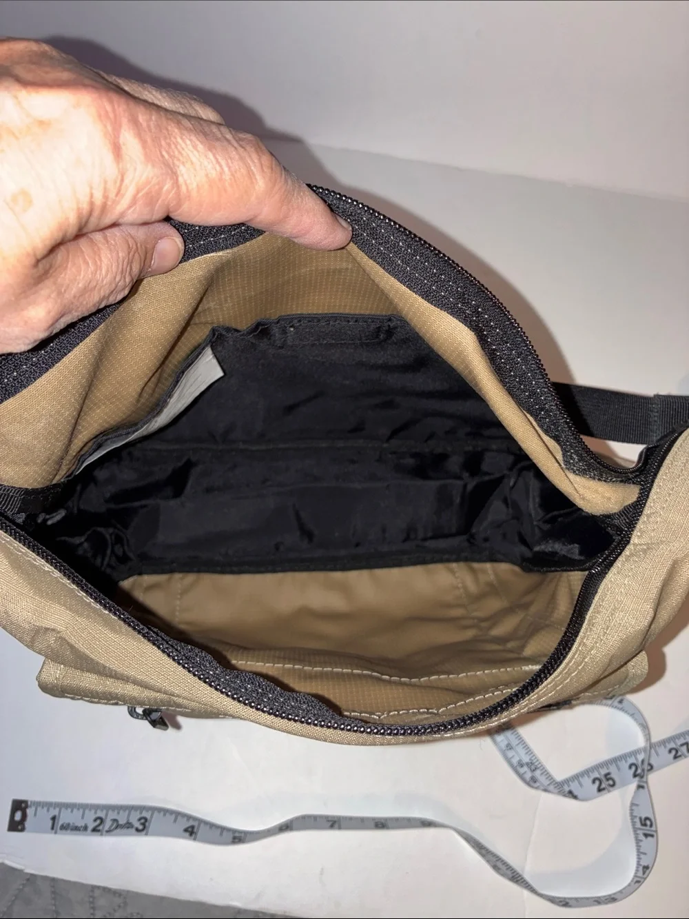 L.L. Bean Tan Nylon Crossbody Messenger Bag with Black Strap
